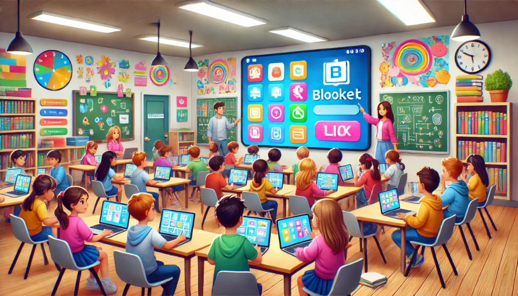 Alt Text Image: An engaging educational platform showing Blooket in use in a classroom setting.